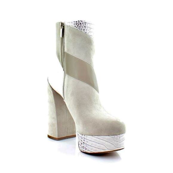 Vince Camuto Platform Ankle Boot Sz 7.5 Gilisama Beige Leather Block Heel New - Picture 4 of 8